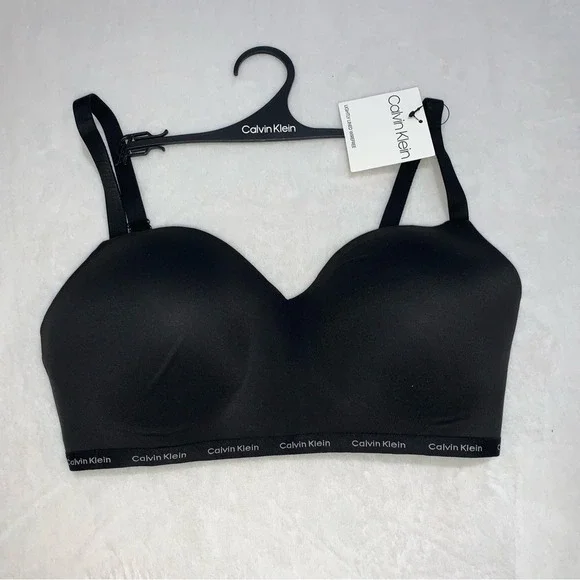 Calvin Klein Wirefree Bra Women Large Black NEW Lightly Lined Logo QP3301O-001 - Picture 4 of 10